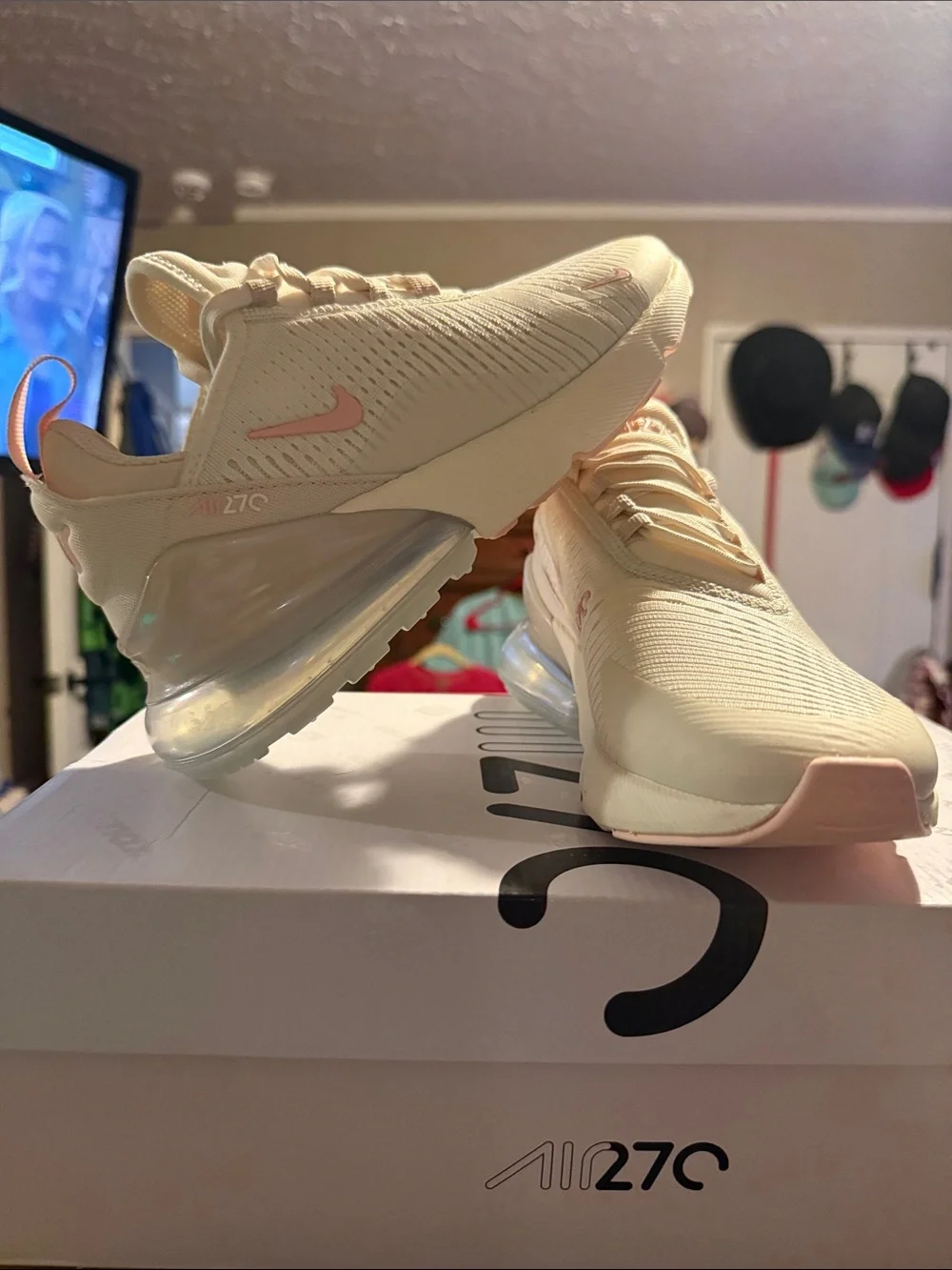 Nike Women's Air Max 270 Sneakers - Cream with Soft Pink Accents